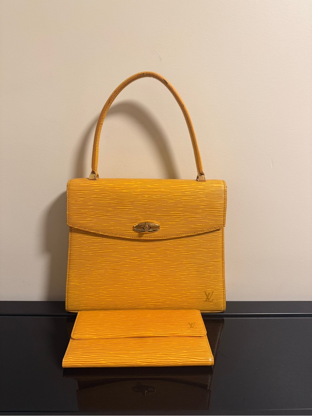 Louis Vuitton Epi Leather Handbag and Wallet Set-Mustard Yellow Authentic